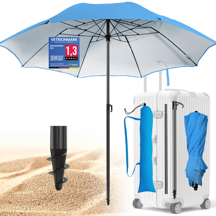 Faltbarer Strand-Sonnenschirm UPF 50+ Ø 160 cm Blau für Reise