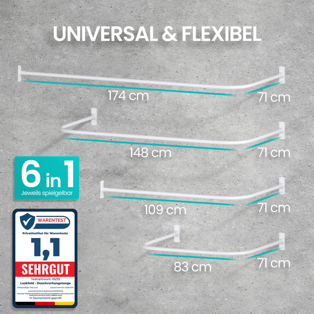 Duschvorhangstange L-Form U-Form 6-in-1 Aluminium mit 12 Ringen - Bild 2