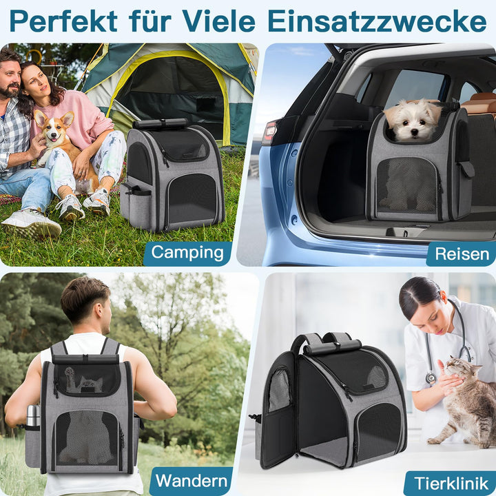 Haustier-Rucksack Oxford bis 10 kg für Hund und Katze Grau - Bild 5