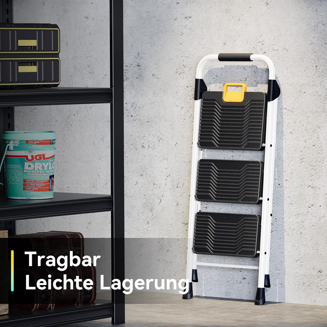Trittleiter 3 Stufen klappbar mit Sicherheitsschloss 150 kg Stahl - Bild 6