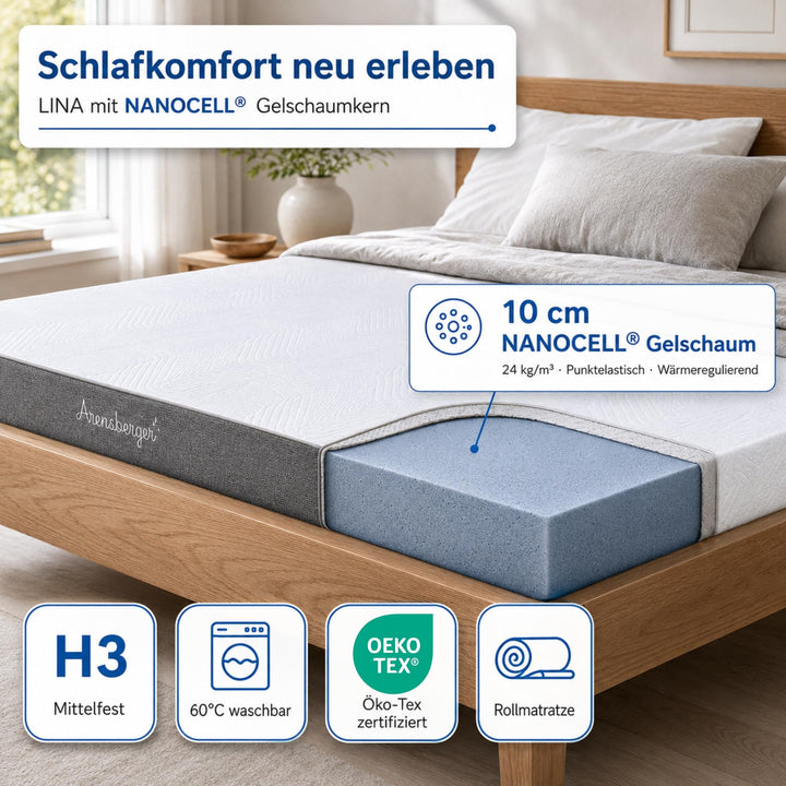 Gelschaum-Matratze 90x200cm H3 mittelfest NANOCELL 11cm Höhe - Bild 2