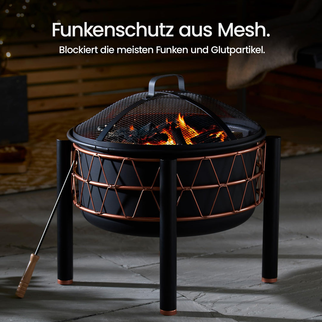 Feuerschale mit Grillrost und Funkenschutz Ø 54 cm Stahl Kupferdesign - Bild 2