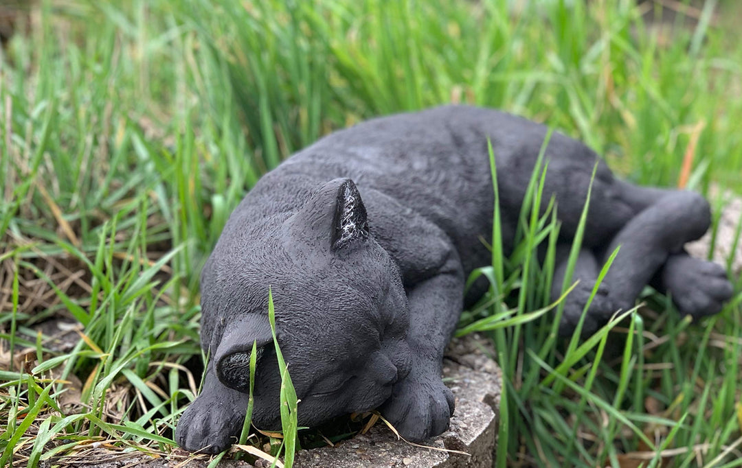Katzenfigur schlafend Steinguss schwarz frostfest 38 cm Gartendeko - Bild 3