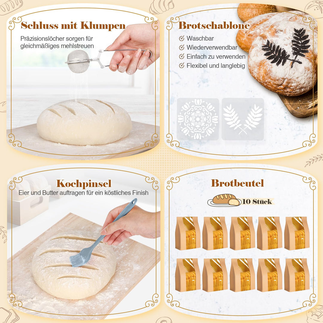 Sauerteig Starter Set mit Gärkorb rund 23cm &amp; oval 25cm, 20-teilig - Bild 5