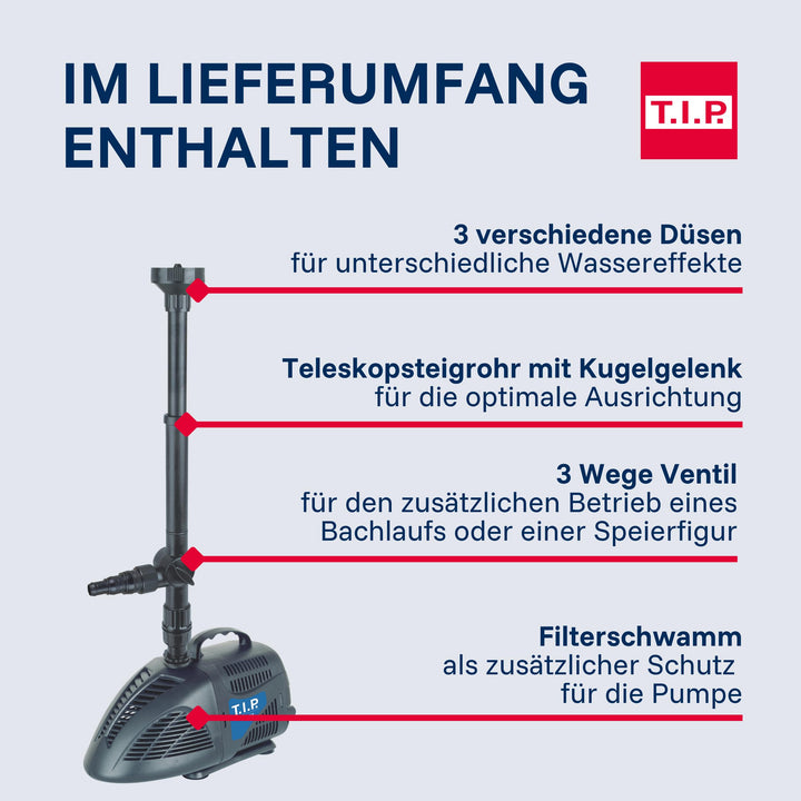 Teichpumpe 2000 l/h mit Teleskoprohr und 3 Aufsätzen für Wasserspiele - Bild 7