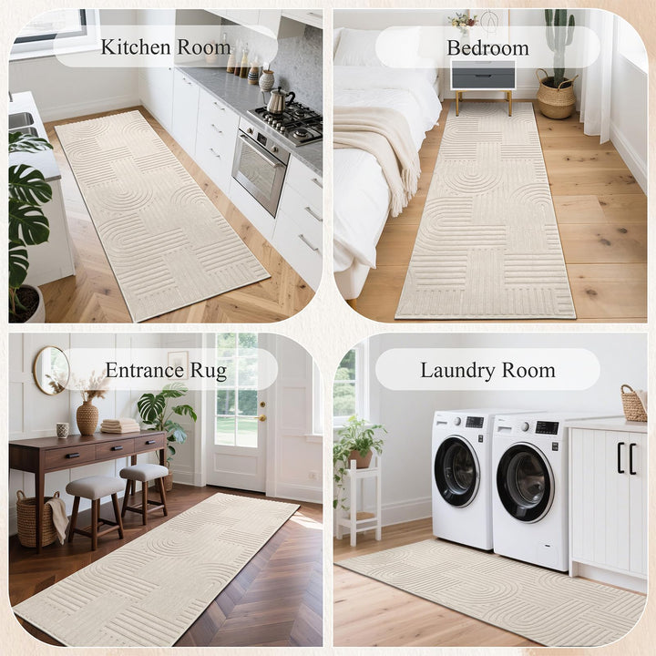 Teppichläufer Beige Polyester 80x200cm rutschfest waschbar - Bild 7