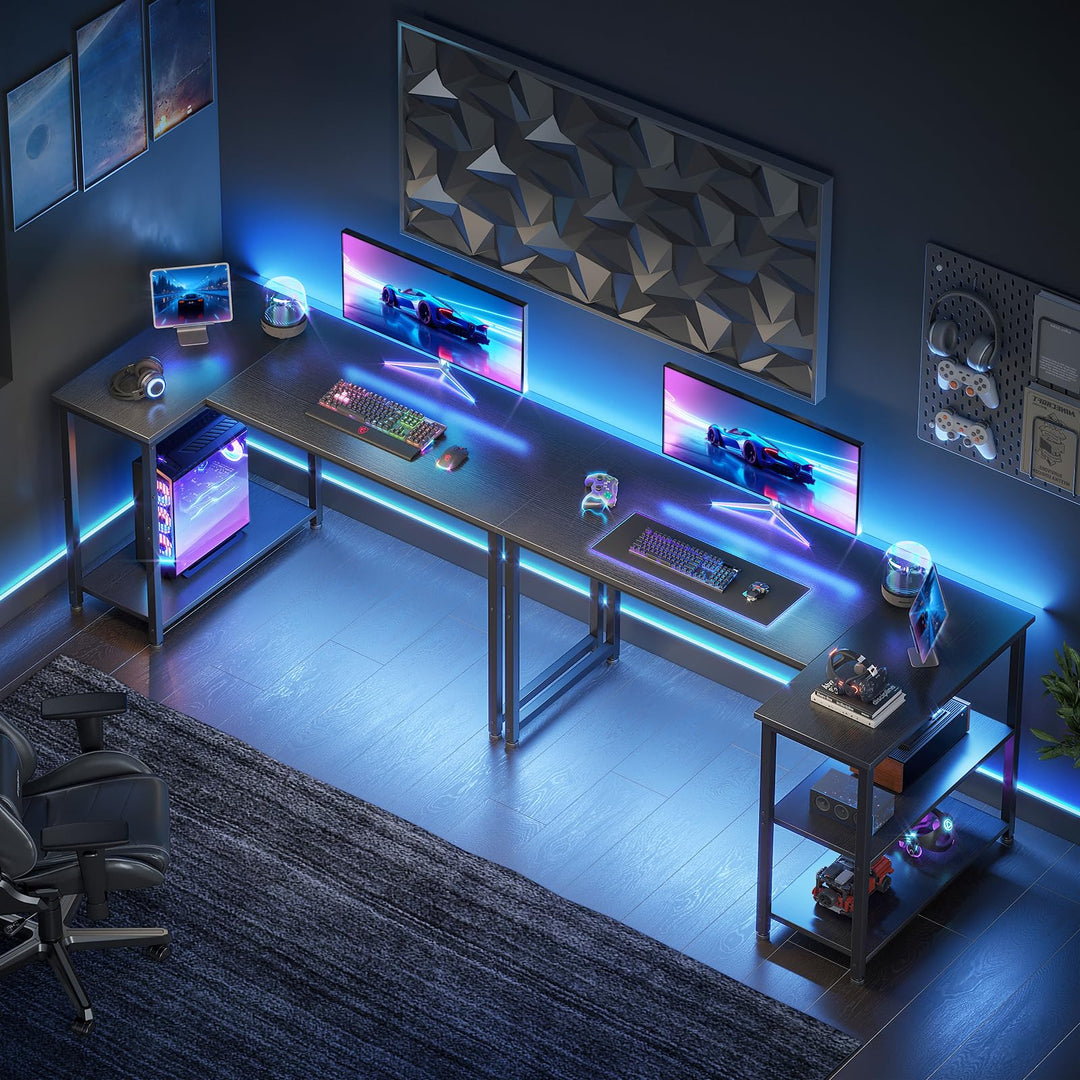 Gaming Tisch L-Form mit Regal 120x70 cm Schwarz für PC-Setup - Bild 5