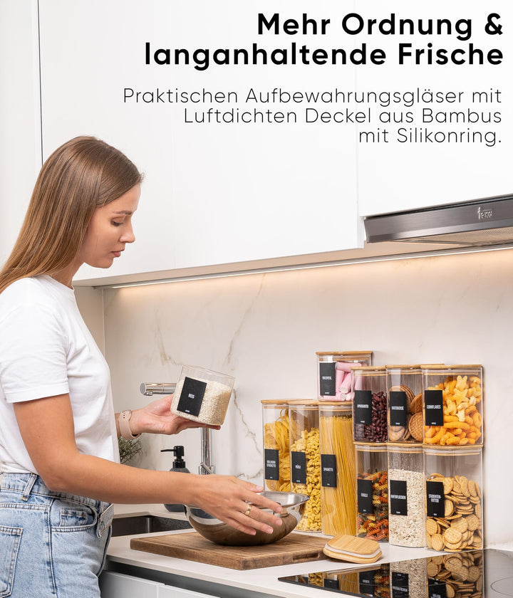 Vorratsgläser eckig Borosilikatglas 12er-Set mit Bambusdeckel - Bild 5