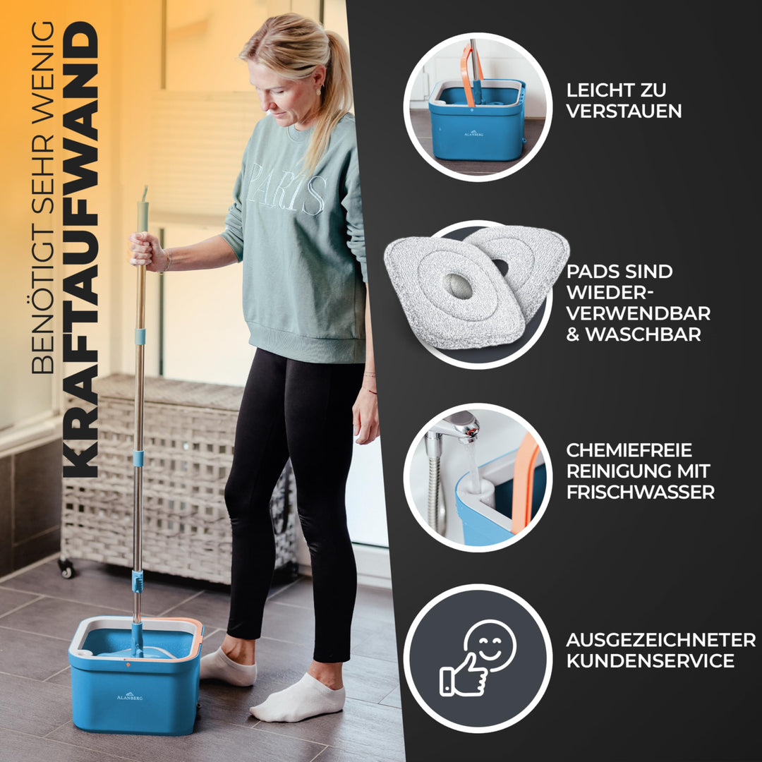 Wischmopp Set mit 2-Kammer-Eimer Schleudermechanismus Mikrofaser Hartboden - Bild 5