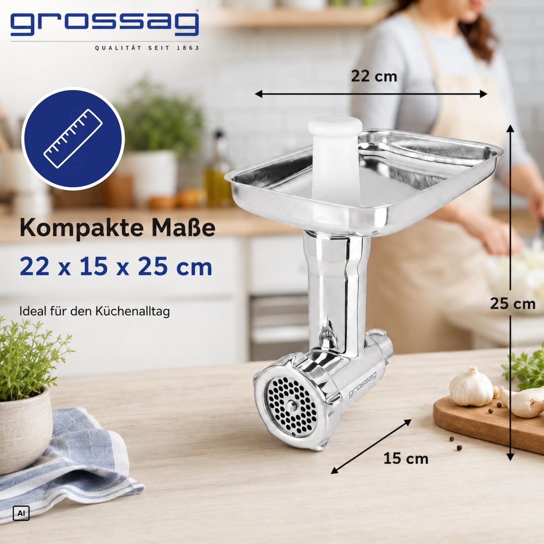 Fleischwolf Aufsatz Edelstahl für KitchenAid mit 3 Lochscheiben - Bild 6