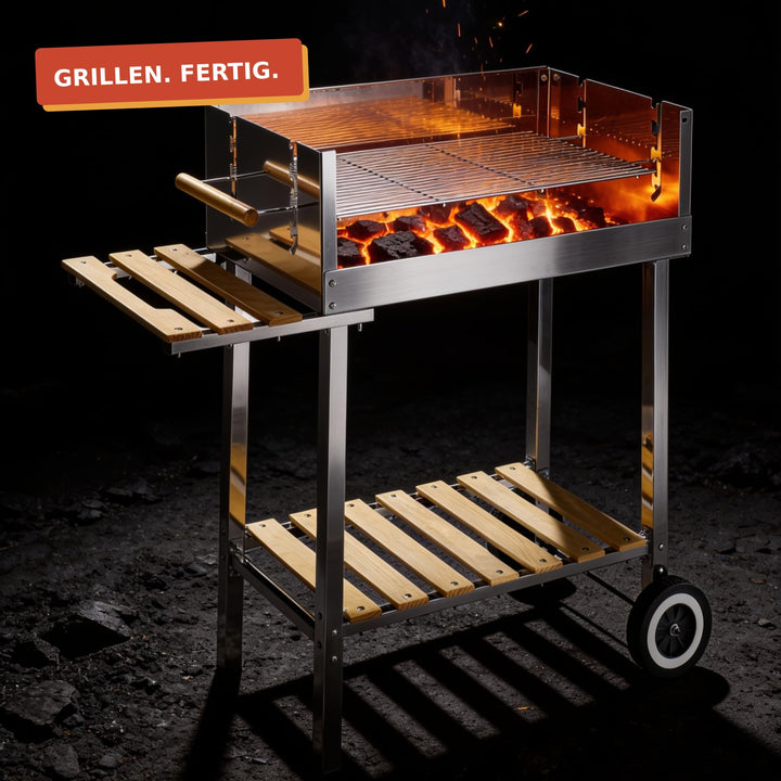 Holzkohlegrill XXL Edelstahl fahrbar 83x35 cm Grillrost höhenverstellbar - Bild 5