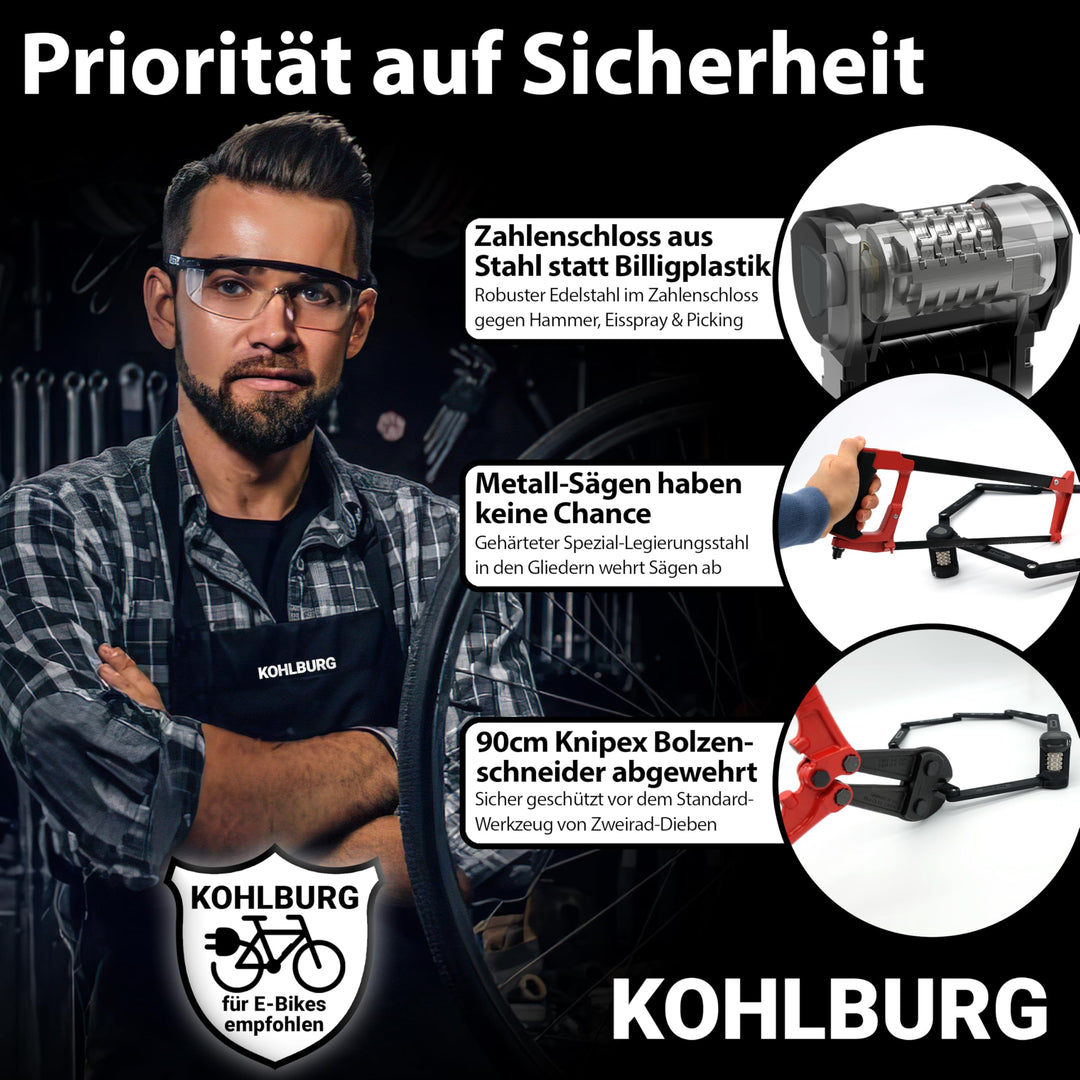 Faltschloss Fahrrad 110cm Zahlenschloss Edelstahl ADFC-zertifiziert - Bild 4