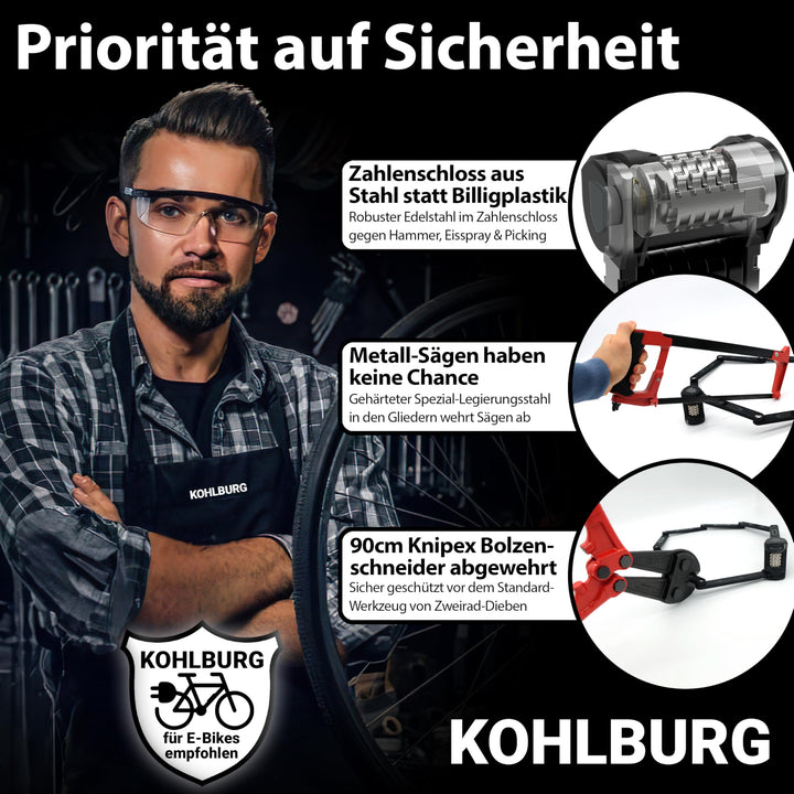 Faltschloss Fahrrad 110cm Zahlenschloss Edelstahl ADFC-zertifiziert - Bild 4