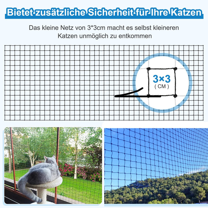 Katzennetz Balkon drahtverstärkt 10x2m UV-beständig Schwarz - Bild 4