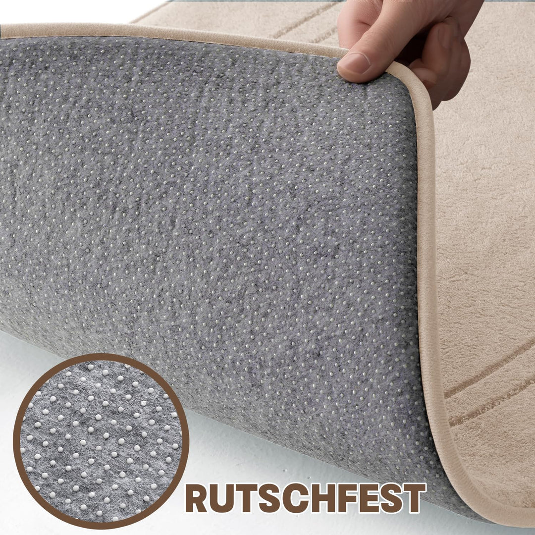 Badezimmerteppich Set 3-teilig Beige Plüsch rutschfest Memory-Schaum - Bild 4