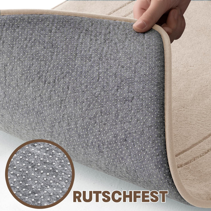Badezimmerteppich Set 3-teilig Beige Plüsch rutschfest Memory-Schaum - Bild 4