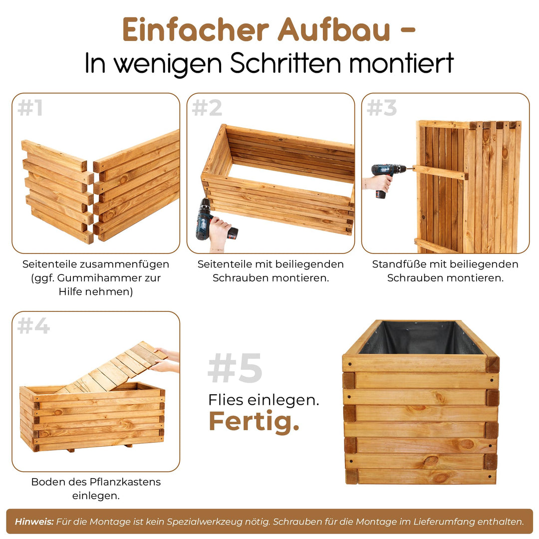Pflanzkübel Holz rechteckig 100 cm mit Vlies für Garten &amp; Balkon - Bild 6