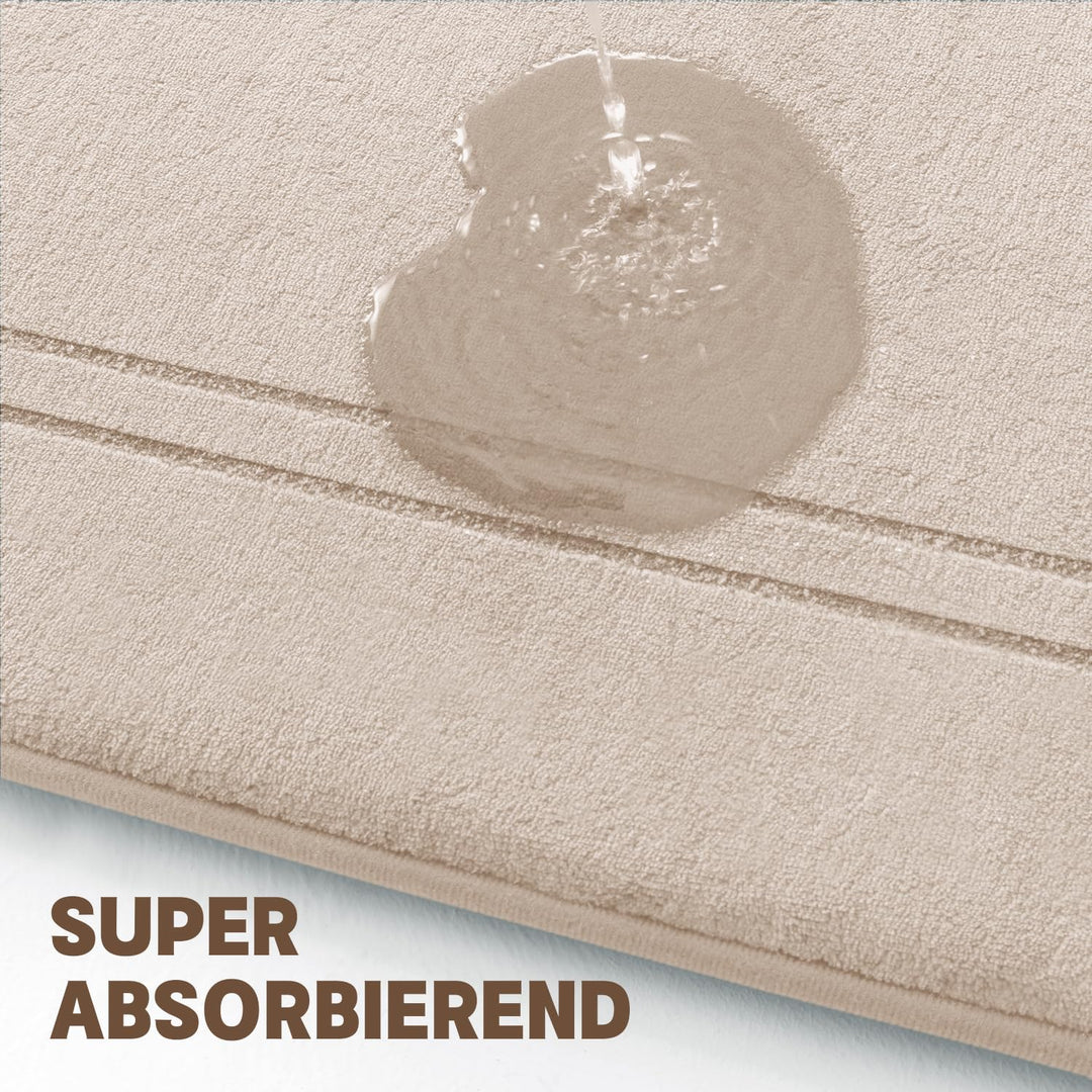Badezimmerteppich Set 3-teilig Beige Plüsch rutschfest Memory-Schaum - Bild 3