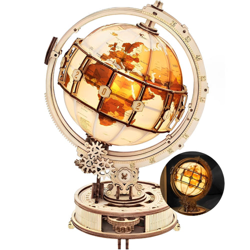 3D Holzpuzzle Globus mit LED-Licht und Zahnradmechanik 180 Teile