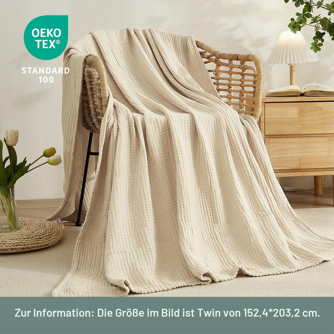 Musselin-Decke 4-lagig Baumwolle 150x200 cm OEKO-TEX Beige - Bild 4
