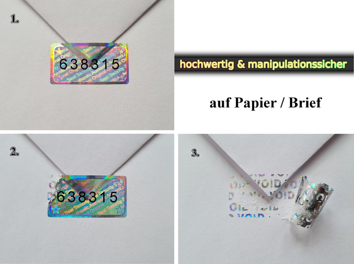 Hologramm-Siegel mit Seriennummer 30x16mm Silber 1215 Stk - Bild 3