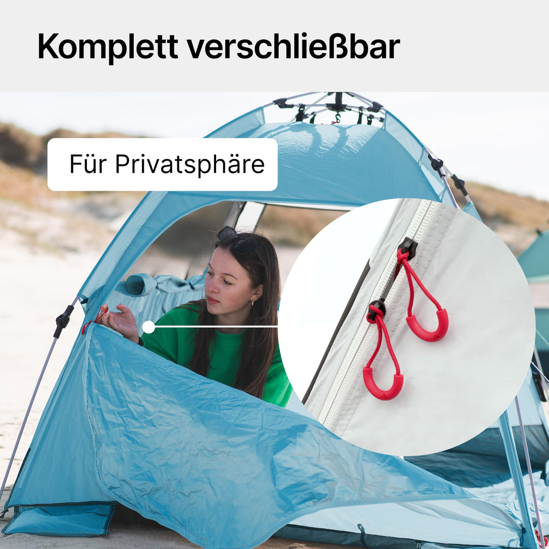 Strandmuschel Pop-Up UV80 für 2 Personen mit Windschutz hellblau - Bild 4