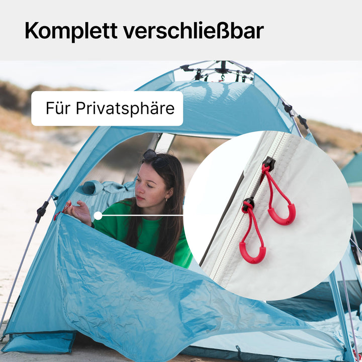 Strandmuschel Pop-Up UV80 für 2 Personen mit Windschutz hellblau - Bild 4