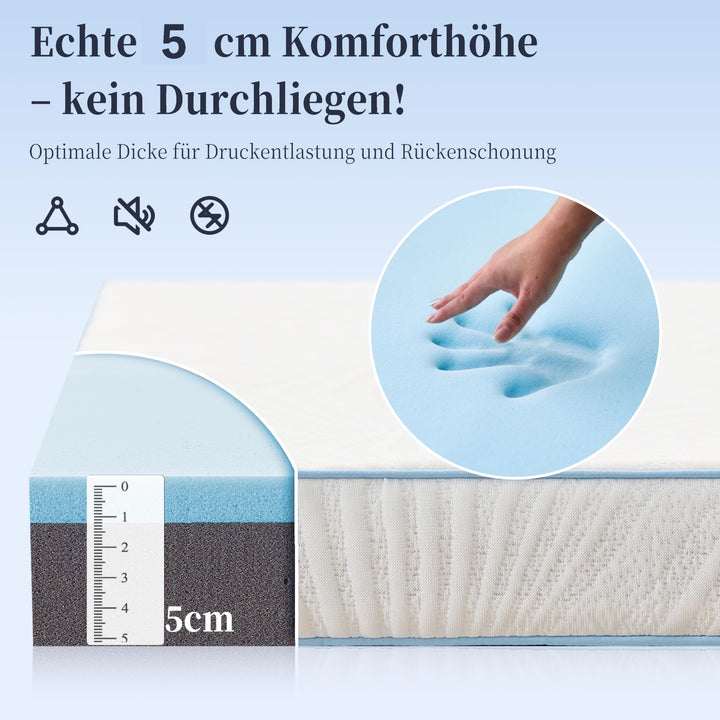 Matratzen-Topper 140x200cm H2 Memory Foam &amp; Kaltschaum 5cm Oeko-TEX - Bild 2