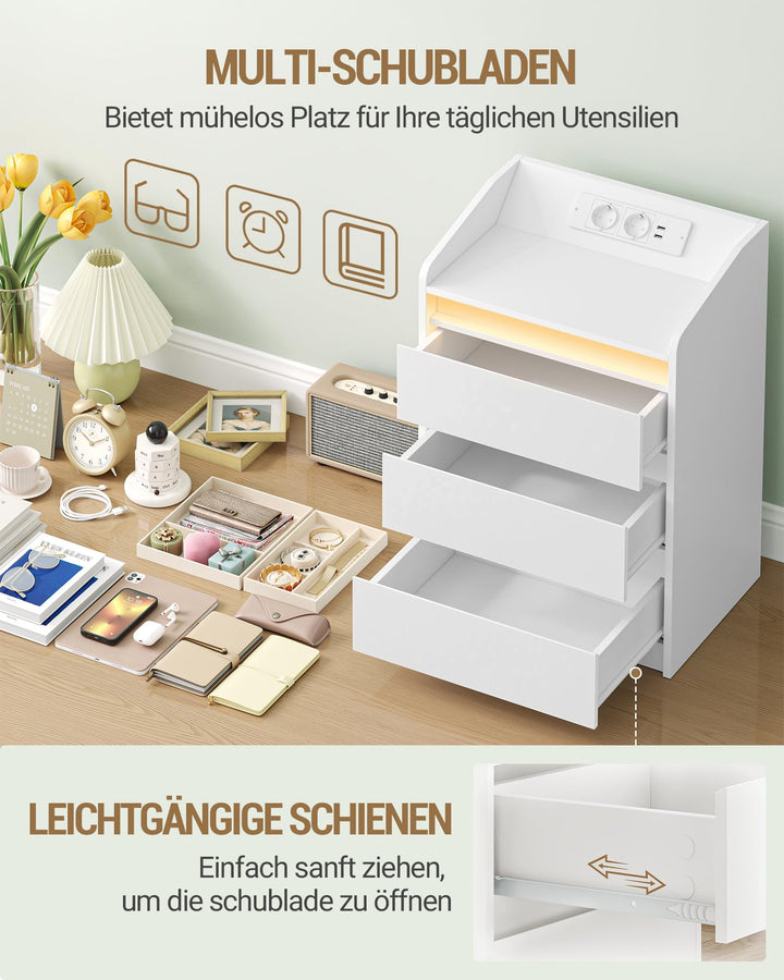 Nachttisch 3 Schubladen mit LED-Licht und USB-Ladestation 2er Set - Bild 6