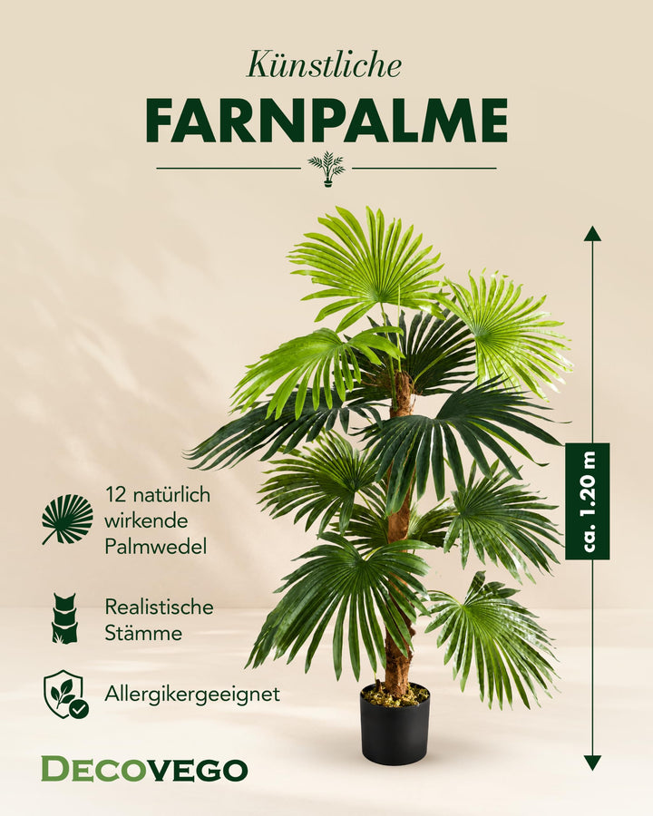 Kunstpflanze Farnpalme 120 cm mit 12 Wedeln für Wohnzimmer - Bild 2