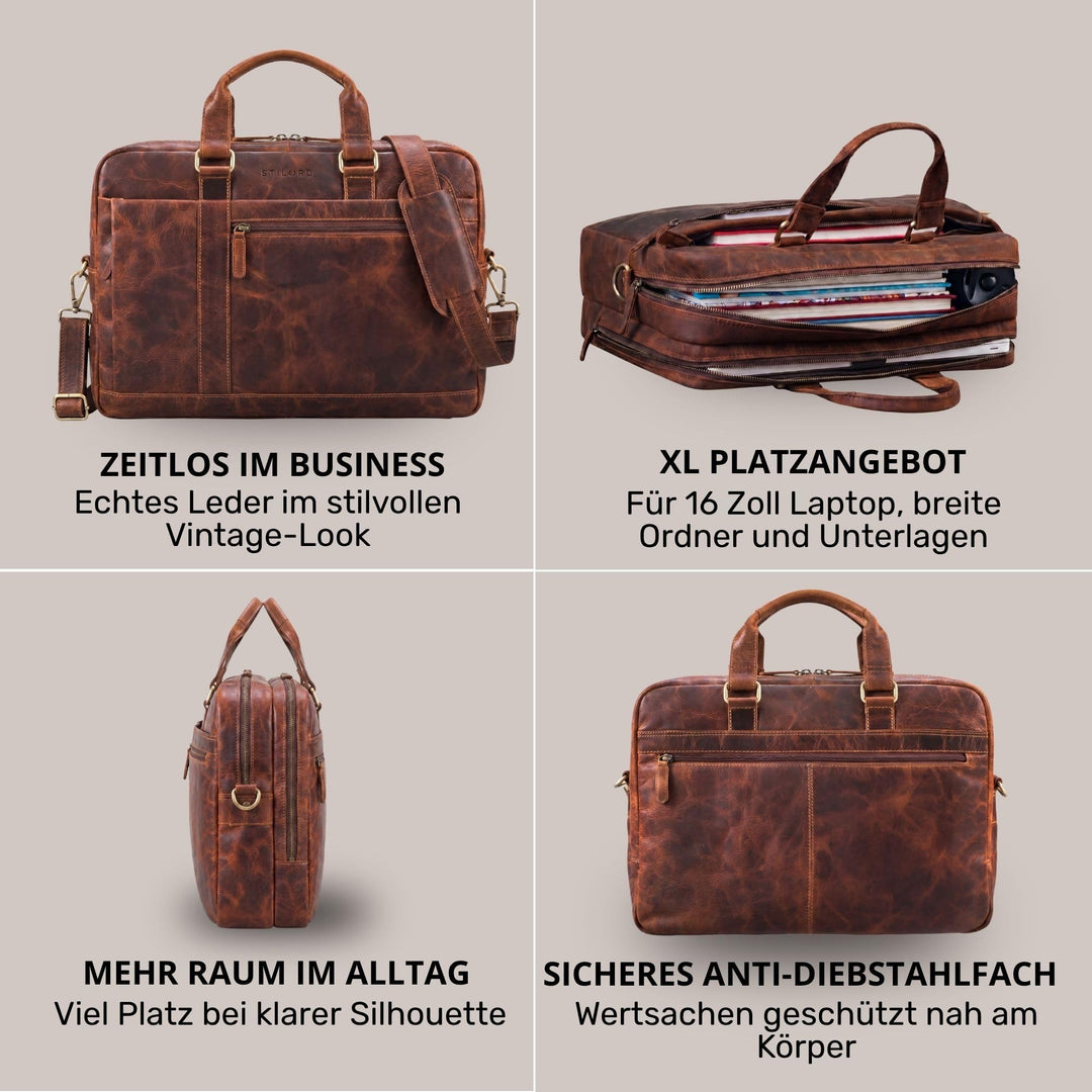Leder Laptoptasche 15.6 Zoll Vintage Umhängetasche Cognac - Bild 8