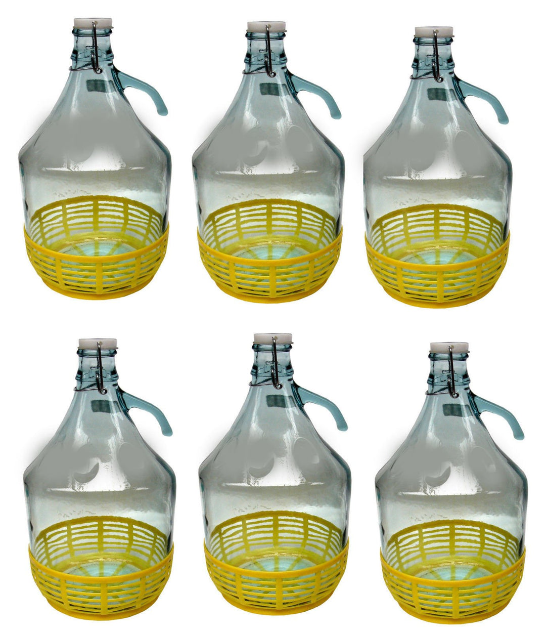 Gärballon 5L Glas mit Bügelverschluss und Kunststoffkorb 6er-Set