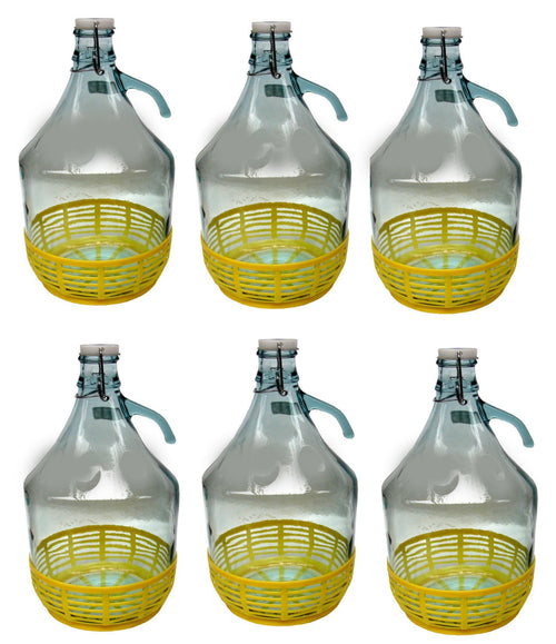Gärballon 5L Glas mit Bügelverschluss und Kunststoffkorb 6er-Set