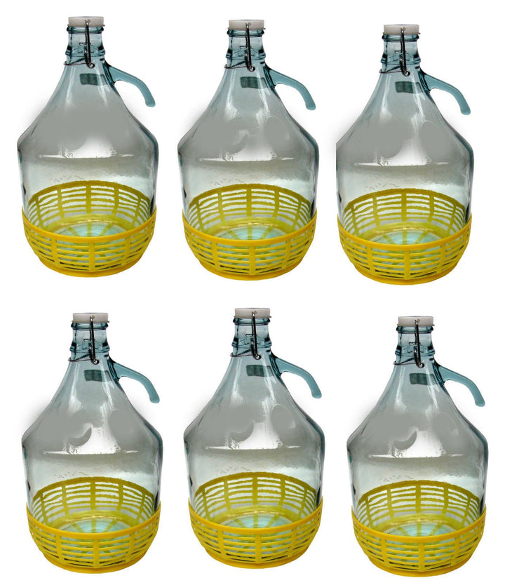Gärballon 5L Glas mit Bügelverschluss und Kunststoffkorb 6er-Set