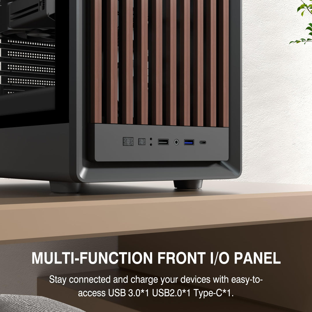 PC-Gehäuse ATX Mid-Tower Walnussholz-Front ARGB 4 Lüfter Schwarz - Bild 7