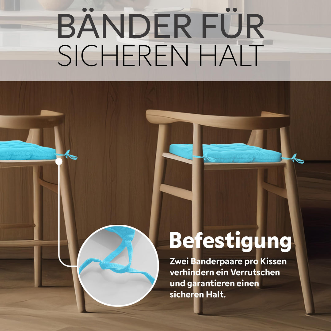 Sitzkissen 4er-Set 40x40x5 cm gesteppt mit Haltebändern Indoor Outdoor - Bild 4