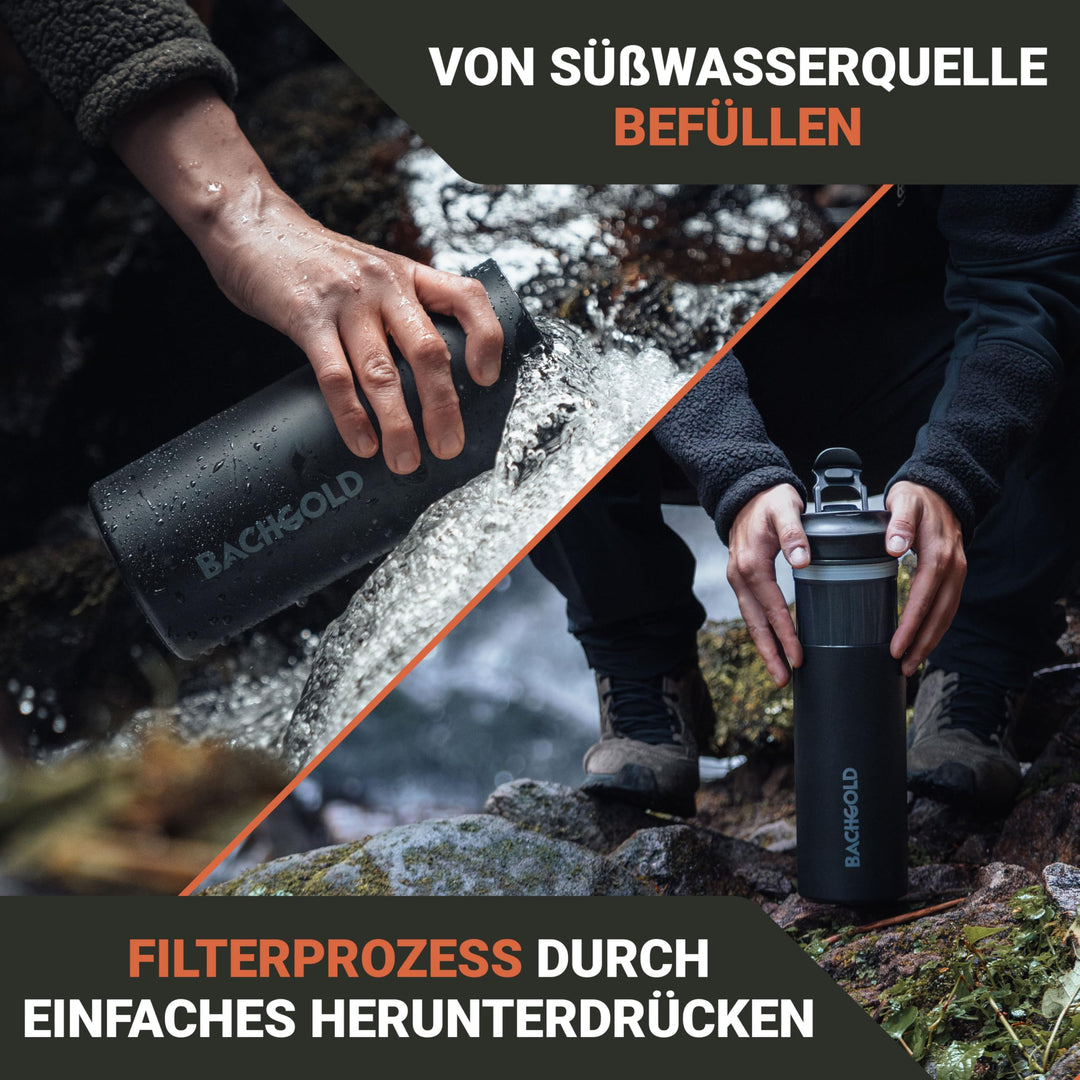 Wasserfilter Trinkflasche Outdoor 800ml Hohlfasermembran Aktivkohle - Bild 2