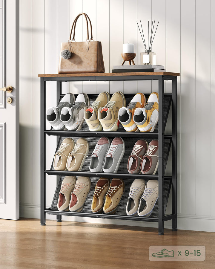 Schuhregal 4-stufig schmal Vintage-Braun/Schwarz 75x20x83 cm - Bild 8