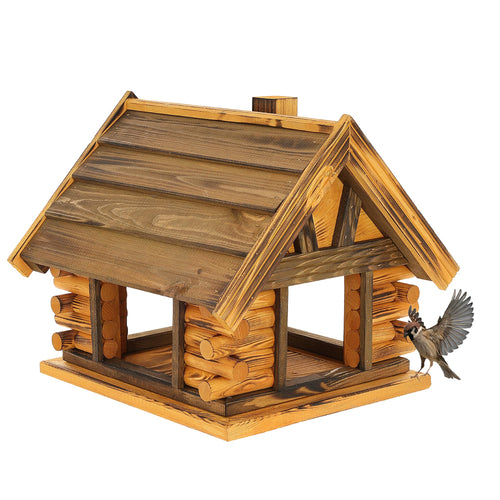 Vogelfutterhaus Holz XL mit Schutzdach 4 Zugänge 39x38x35cm