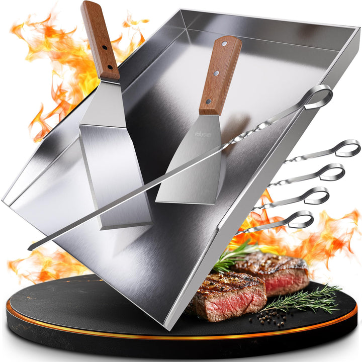 Grillplatte Edelstahl 25x35 cm für Gas- und Kohlegrill mit Zubehör
