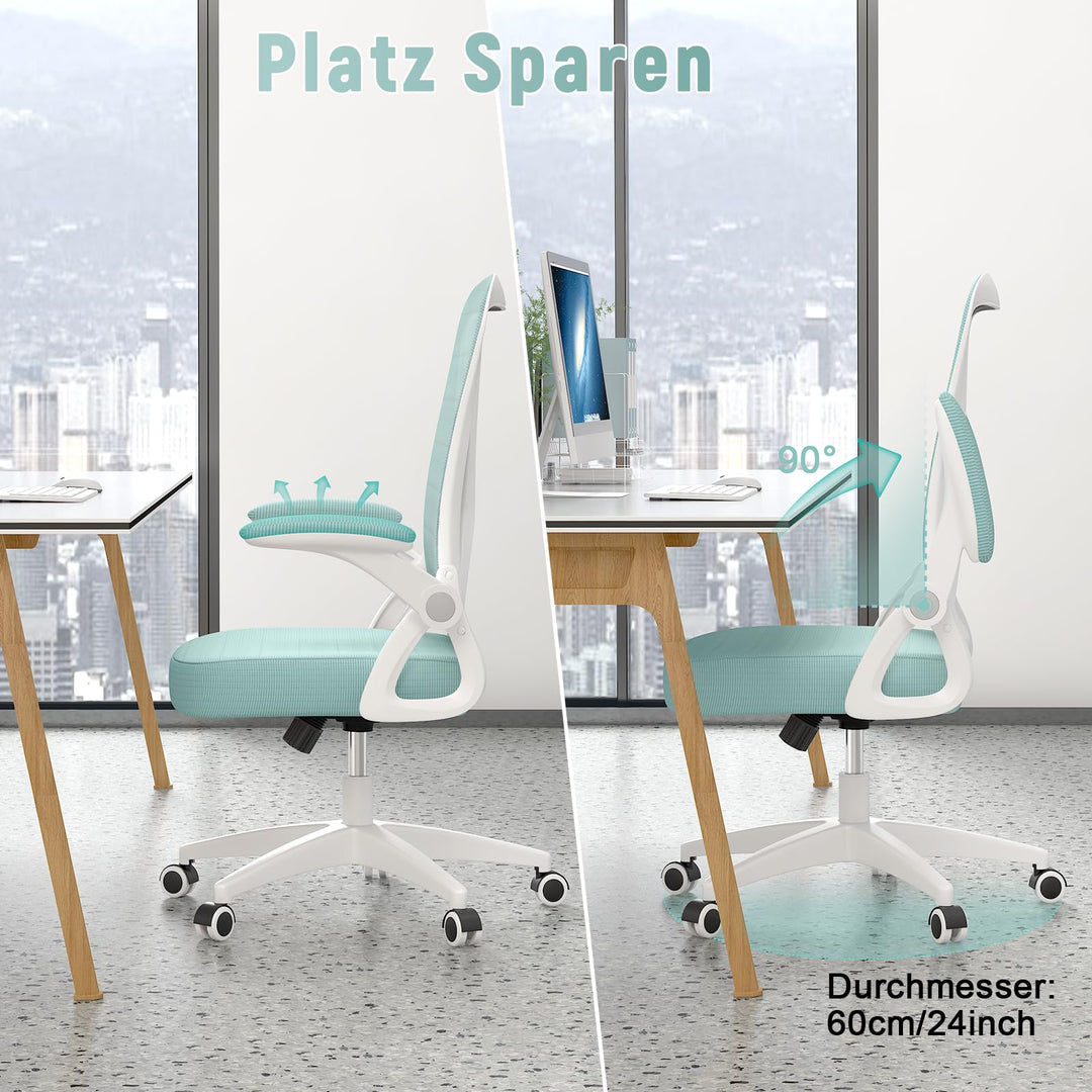 Bürostuhl Ergonomisch Netz Grün mit Lordosenstütze und Armlehnen - Bild 5