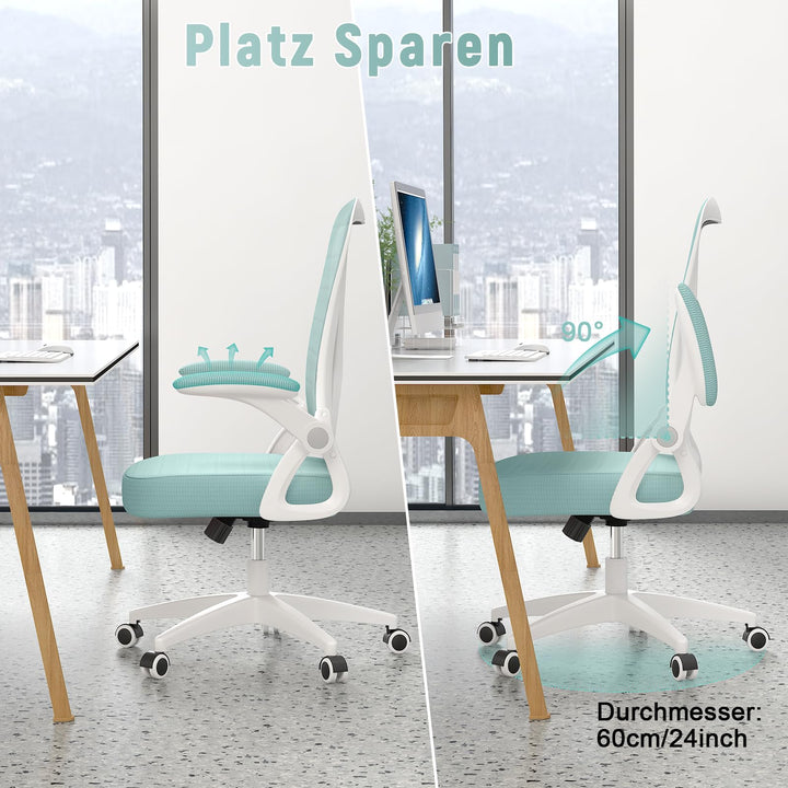 Bürostuhl Ergonomisch Netz Grün mit Lordosenstütze und Armlehnen - Bild 5