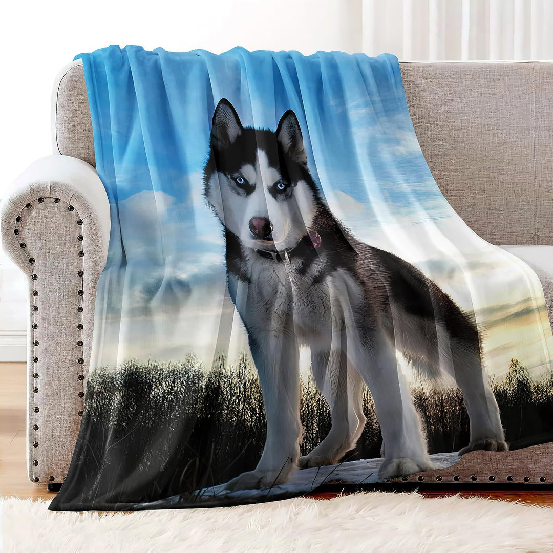 Kuscheldecke Flanell 150x200 cm Husky-Motiv weiss - Bild 3