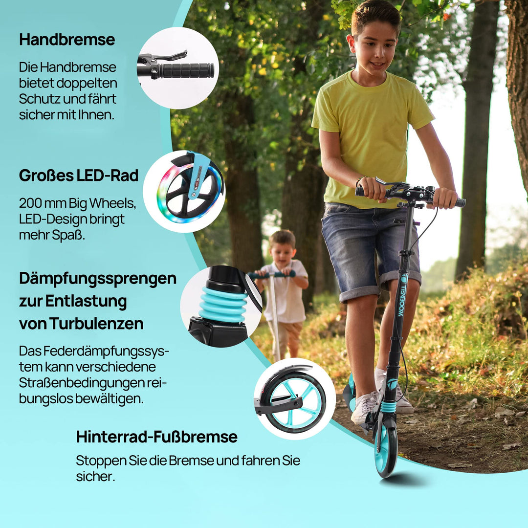 Tretroller Aluminium faltbar LED-Räder 200mm für Kinder &amp; Erwachsene - Bild 2