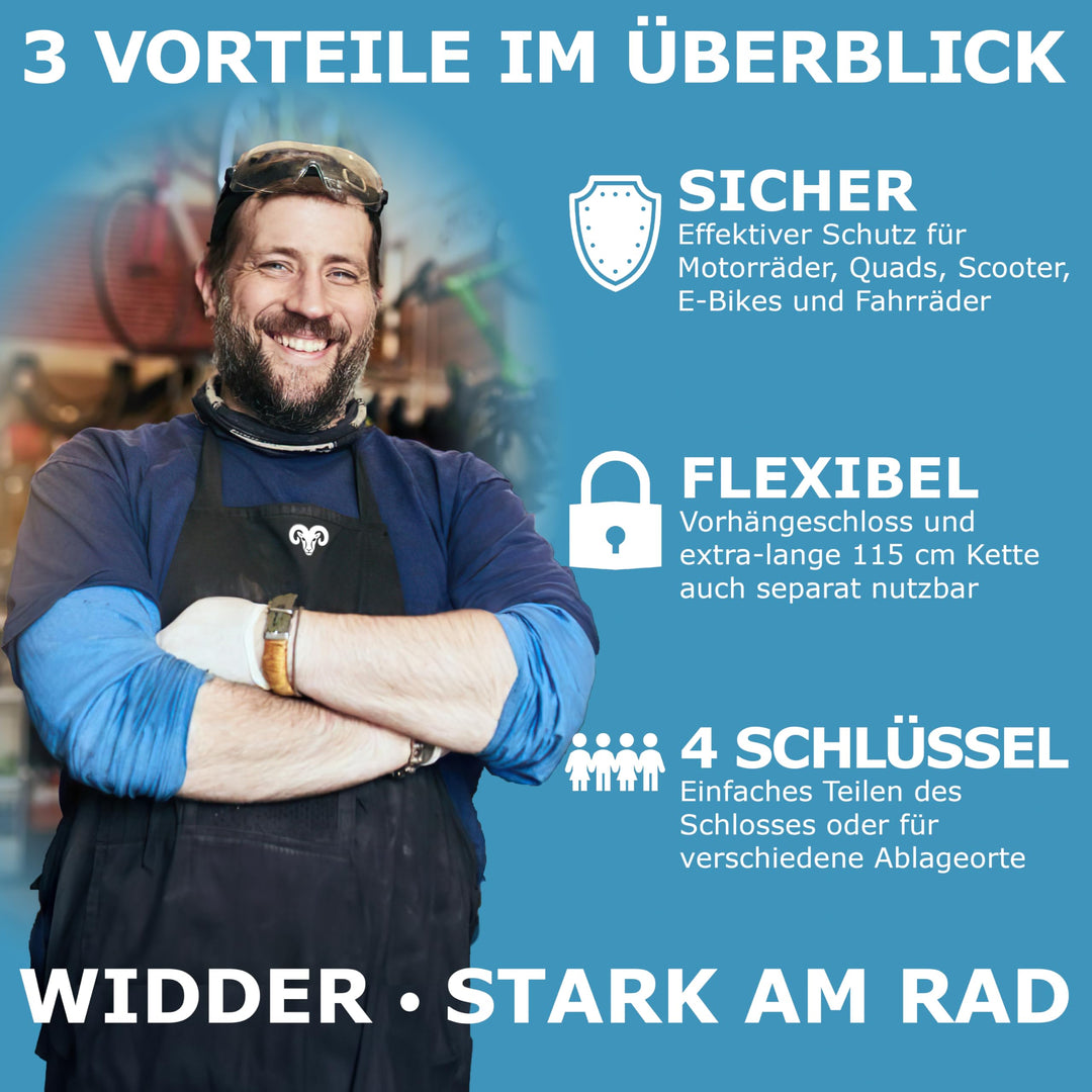 Kettenschloss Titan-Stahl 115 cm Sicherheitslevel 15 mit 4 Schlüsseln - Bild 7