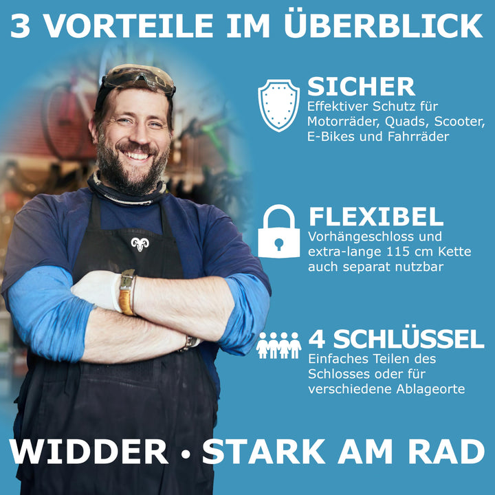 Kettenschloss Titan-Stahl 115 cm Sicherheitslevel 15 mit 4 Schlüsseln - Bild 7