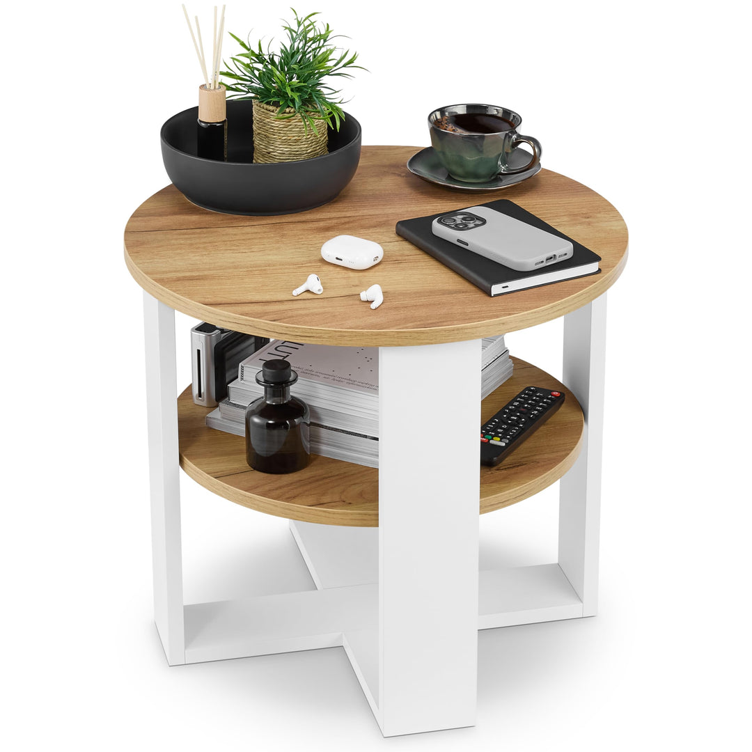 Couchtisch rund Ø53 cm mit Ablage Eiche-Optik Industrial Design