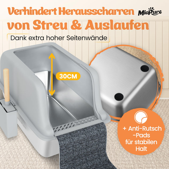 Katzentoilette Edelstahl XXL 60x40x30cm mit hohem Rand und Schaufel - Bild 3