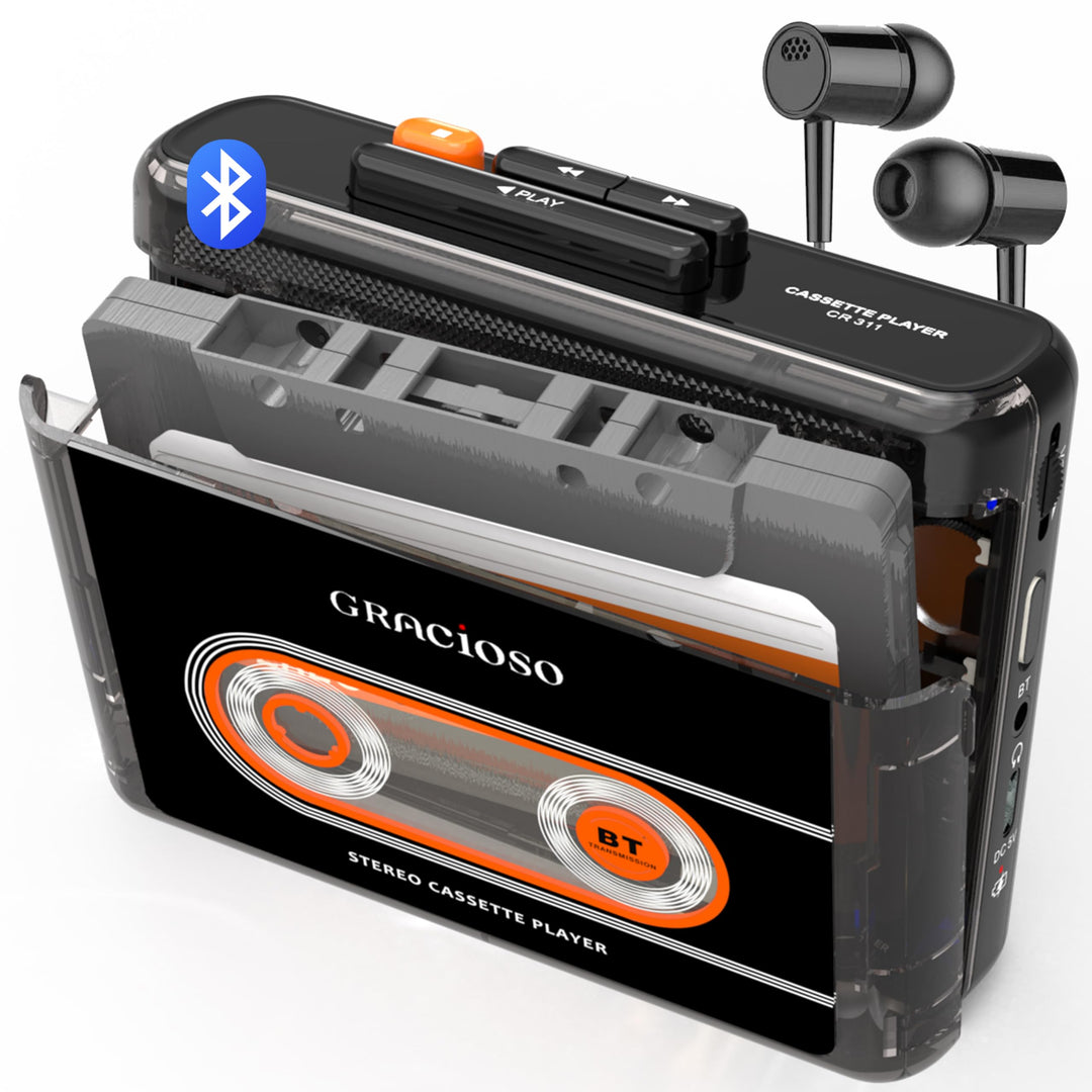 Kassettenspieler Bluetooth 5.2 mit 1100 mAh Akku und Clip