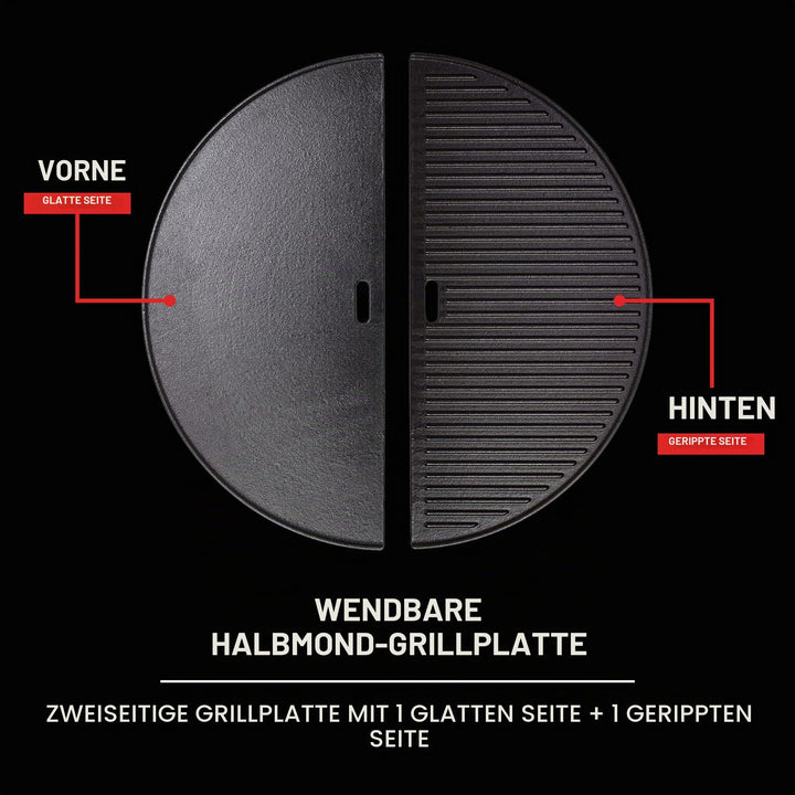 Gusseisen Grillplatte halbrund zweiseitig für Kamado Big Joe - Bild 2